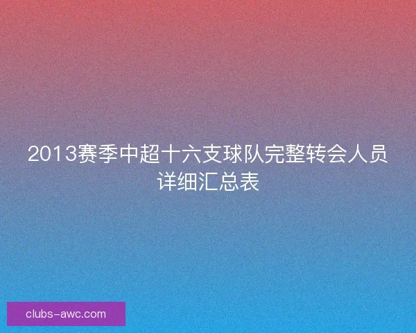 2013赛季中超十六支球队完整转会人员详细汇总表